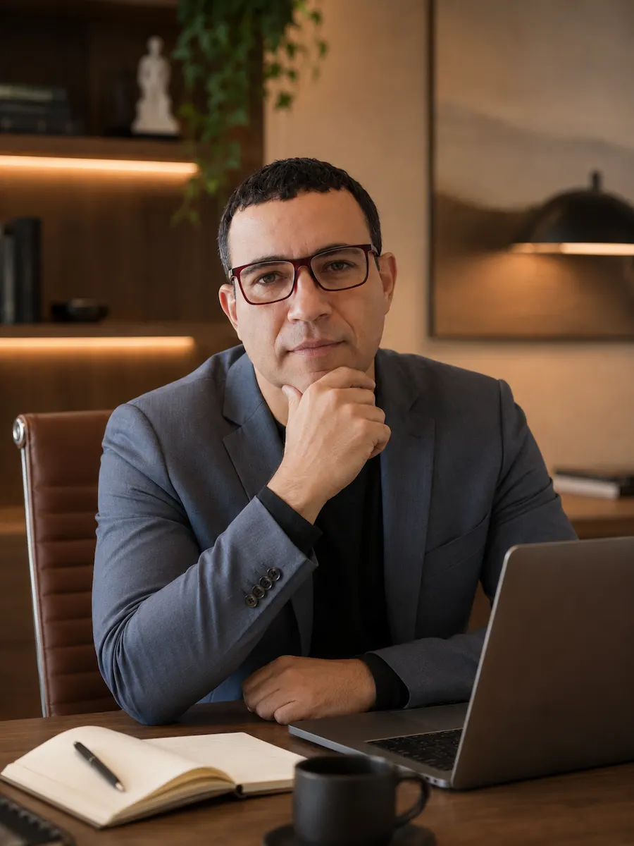 Empresário preocupado analisando documentos em seu escritório